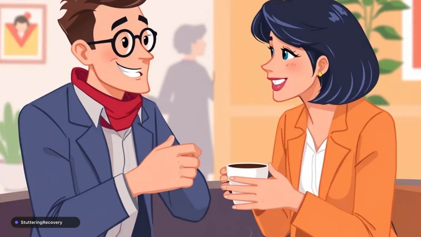 Animated illustration of international colleagues in a friendly conversation.